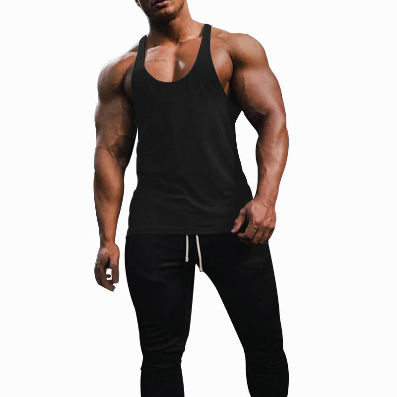 Men's athletic tank top with deep armholes and narrow straps at the back made of cotton stretch StylebySassy