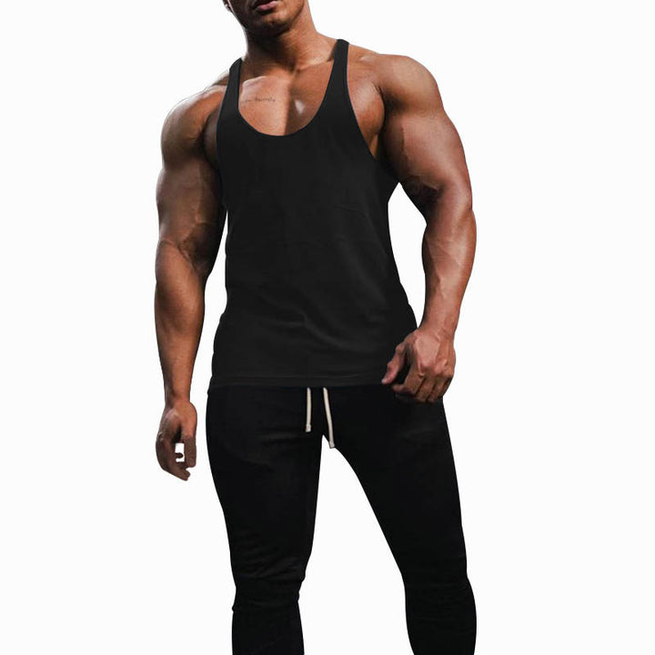 Men's athletic tank top with deep armholes and narrow straps at the back made of cotton stretch StylebySassy