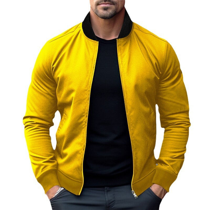 Men's sporty-elegant sweat jacket in bomber style with contrast collar and two-way zipper StylebySassy