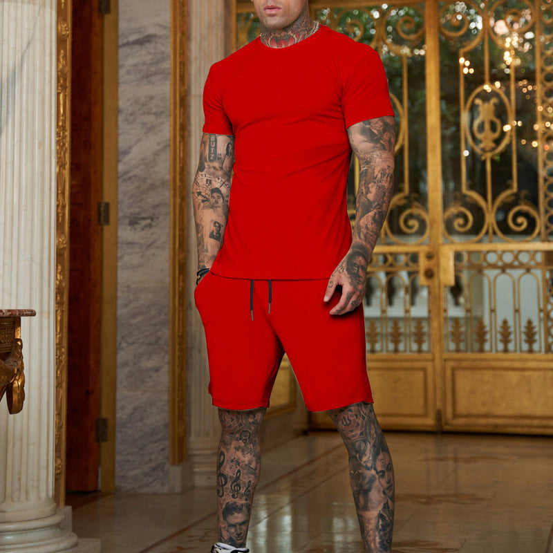 Men's slim Jersey set with round neck shirt and elastic drawstring shorts StylebySassy