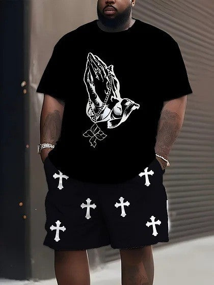 Men's casual leisure two-piece set with large smiley sunglasses print StylebySassy