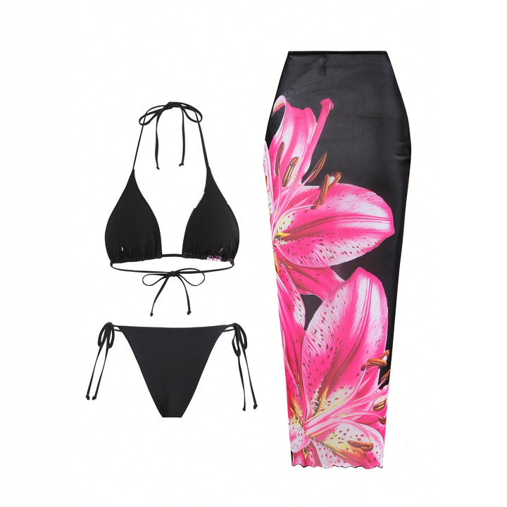 Women's bikini set with floral wrap skirt StylebySassy