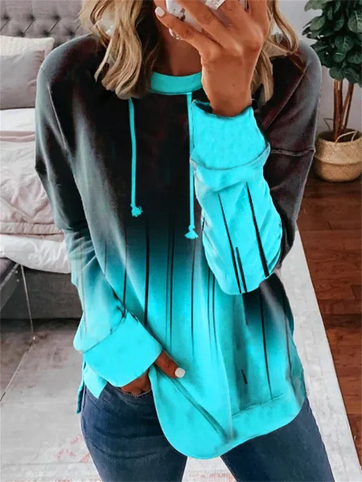Women's Relaxed-Fit Hoodie Sweatshirt with Ombre Effect, Drawstring, Rounded Hem, and Side Slits StylebySassy