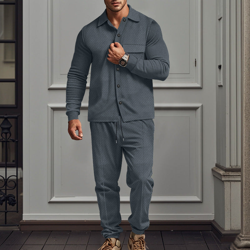 Men's finely structured shirt jacket and sweatpants set with a slim fit StylebySassy