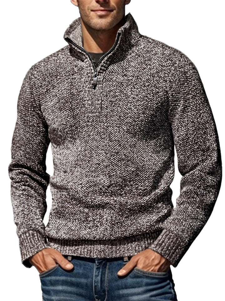 Men's coarse knitted sweater with half zipper and high stand-up collar StylebySassy
