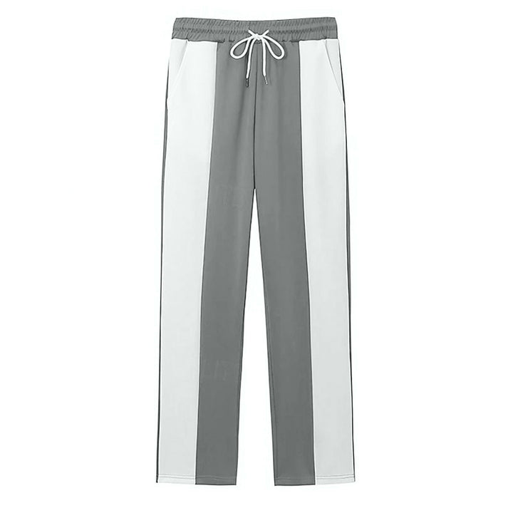 Men's sporty track pants with side contrast stripes, elastic waistband, drawstring, and deer embroidery StylebySassy