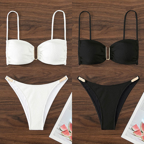 Ladies Bikini Set with refined ruffles and golden accents StylebySassy