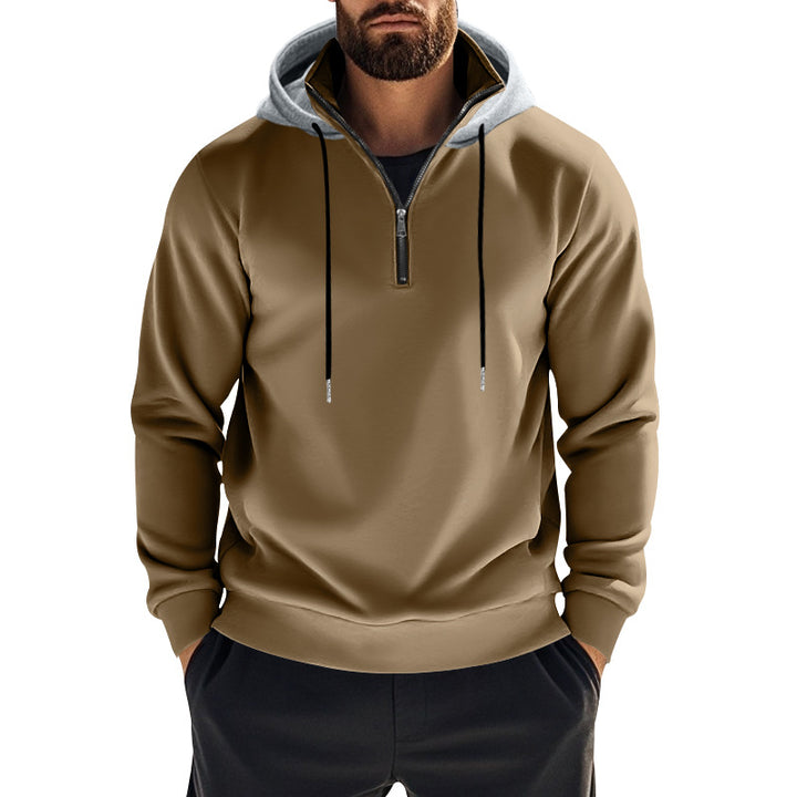 Men's sporty hoodie sweatshirt with short front zipper, contrast-lined hood and elastic ribbed cuffs StylebySassy