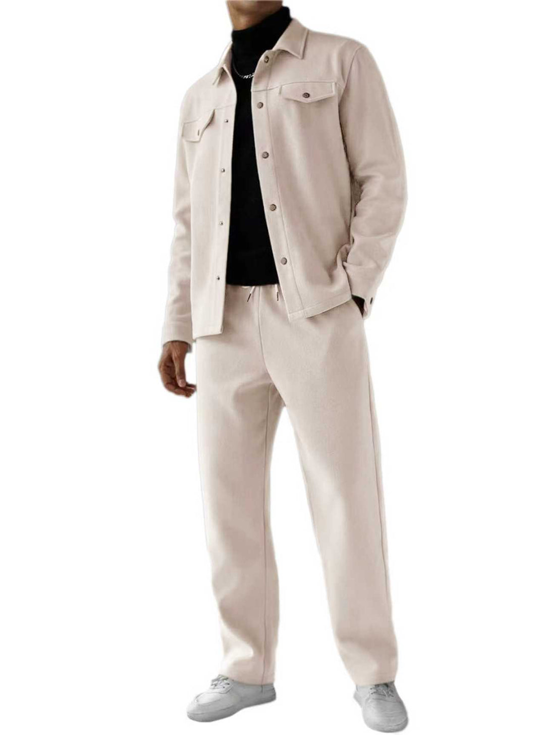 Men's two-piece overshirt and relax pants set made of soft cotton terry with snap button placket and drawstring StylebySassy