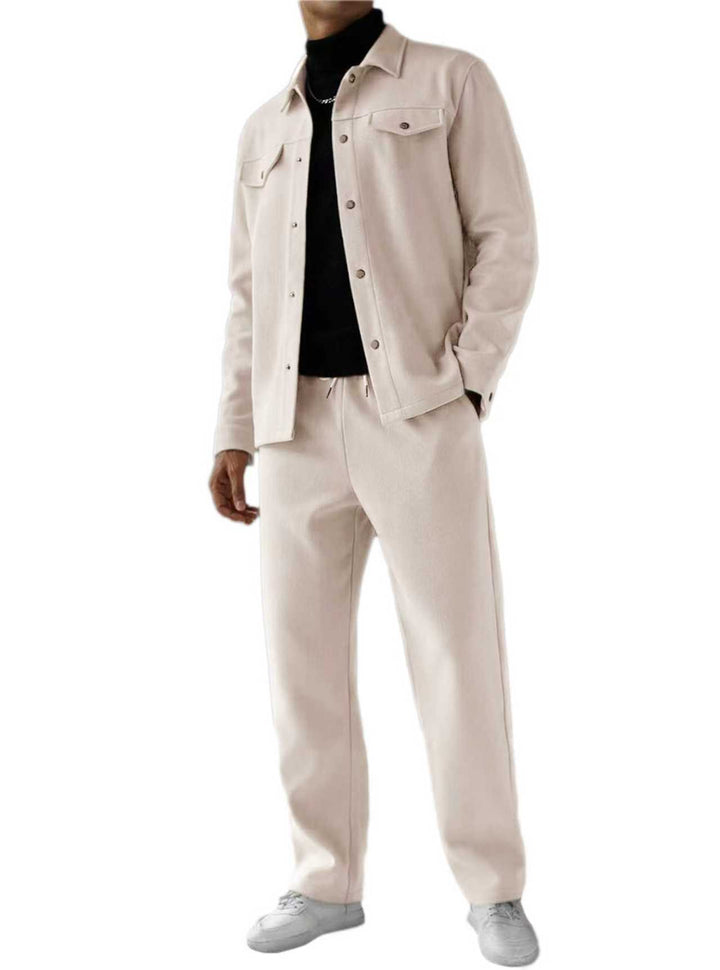Men's two-piece overshirt and relax pants set made of soft cotton terry with snap button placket and drawstring StylebySassy