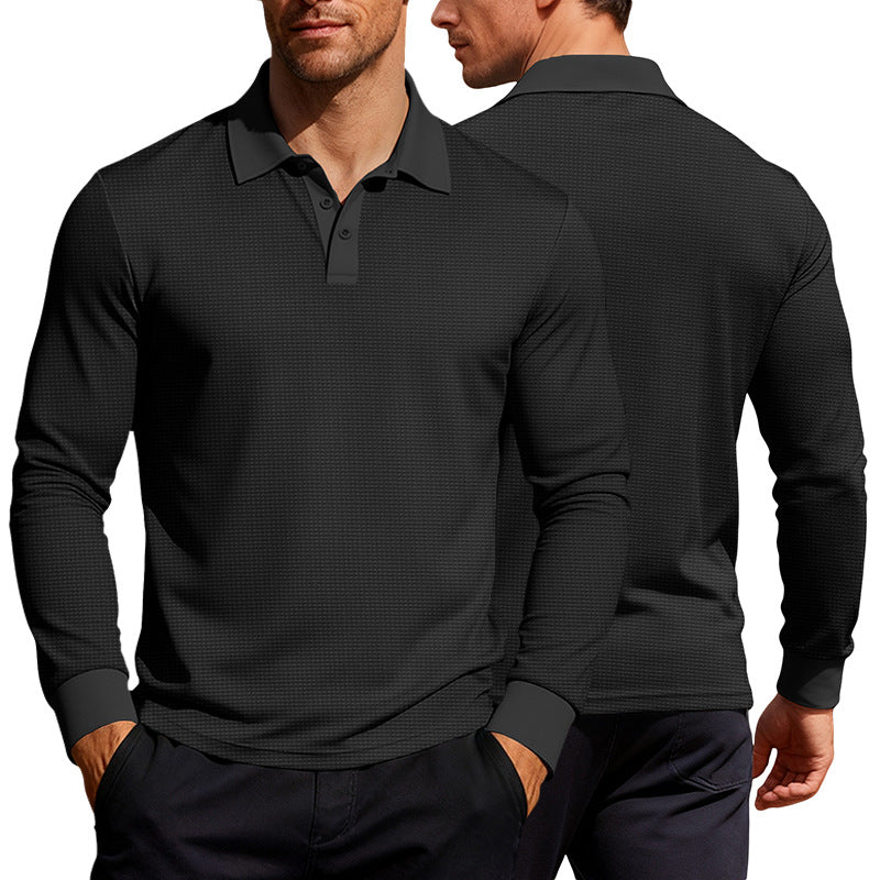 Men's long sleeve polo shirt made of waffle knit with a slim fit, concealed button placket, and shirt collar StylebySassy