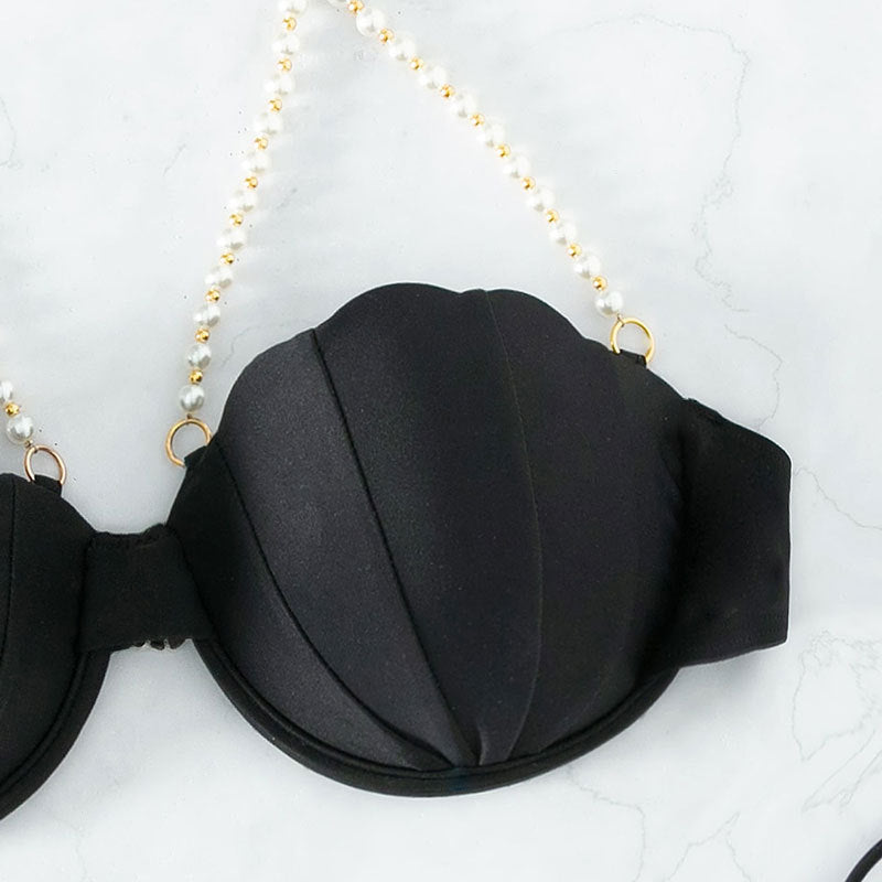 Women's bikini top with shell-shaped design and pearl lacing StylebySassy