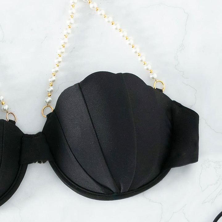 Women's bikini top with shell-shaped design and pearl lacing StylebySassy