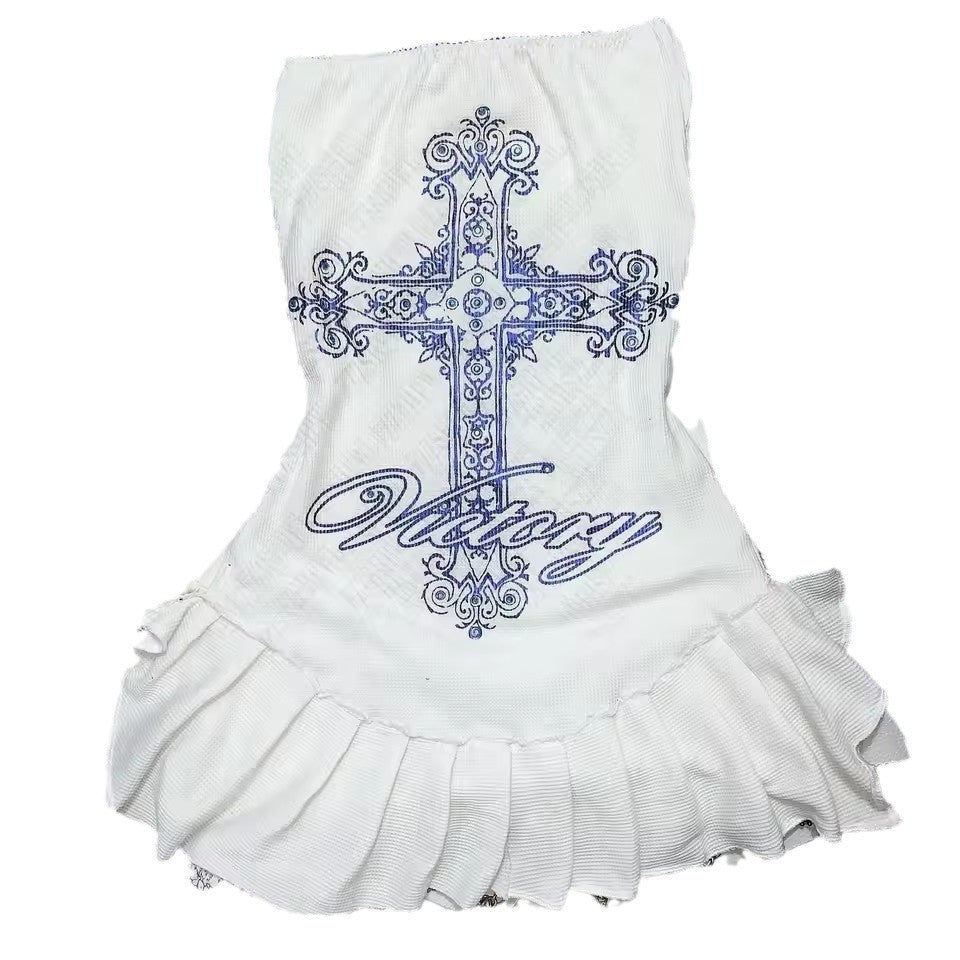 Women's Fitted Ruffled Dress with Cross Motif StylebySassy