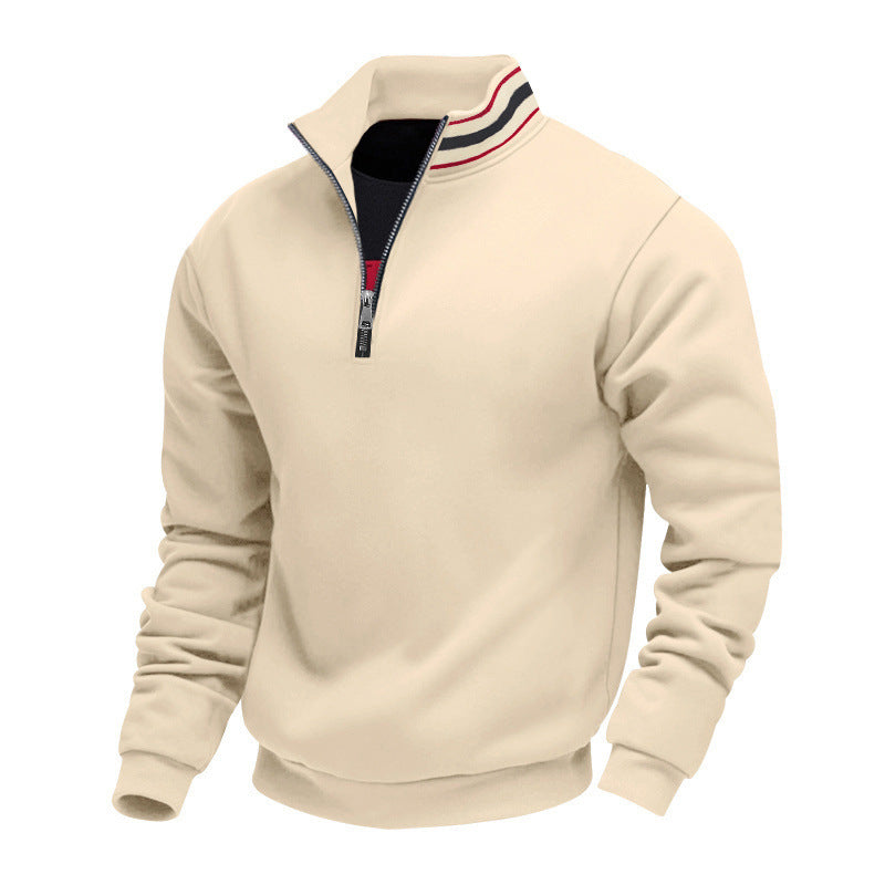 Men's half-zip sweatshirt with sporty ring collar and soft fleece inner lining StylebySassy