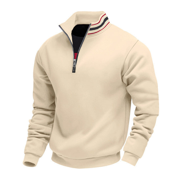 Men's half-zip sweatshirt with sporty ring collar and soft fleece inner lining StylebySassy