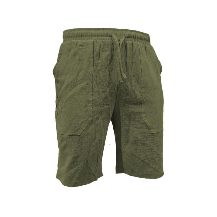 Men's casual travel Bermuda shorts with crinkle texture, adjustable drawstring, and large volume patch pockets StylebySassy