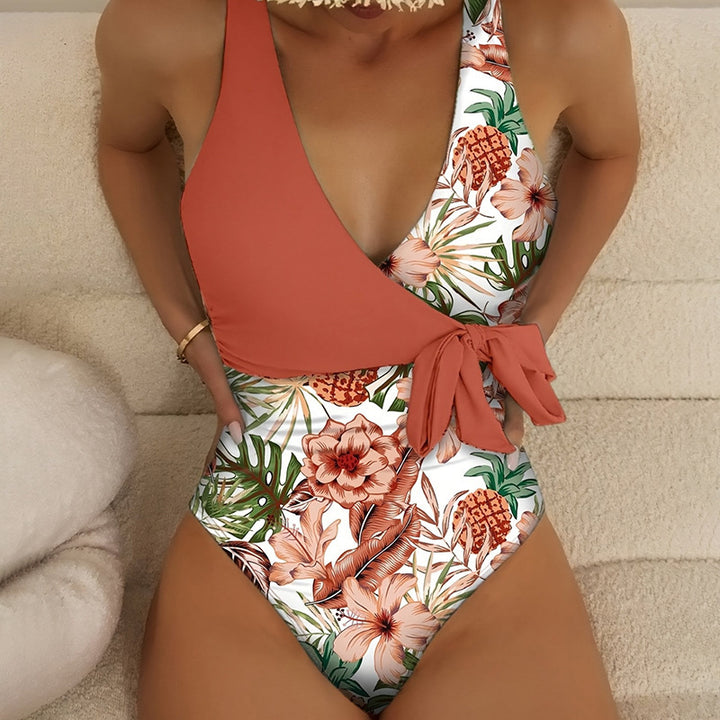 Women One-Piece Swimsuit with Floral Wrap Detail StylebySassy