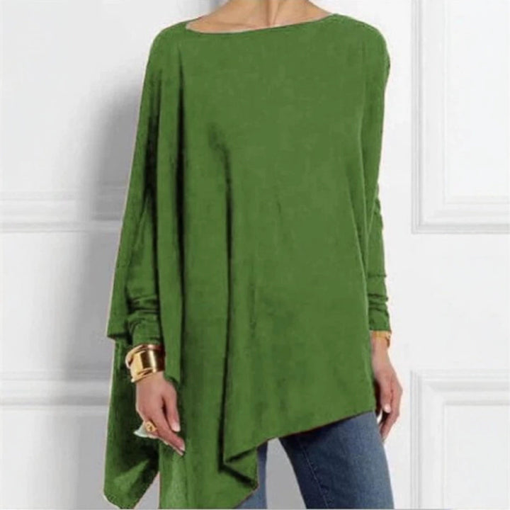 Women's draped oversized tunic with asymmetrical hem and wide batwing sleeves StylebySassy
