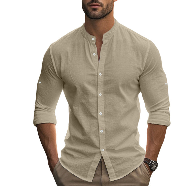 Men's tailored shirt in Nehru style with rollable sleeves and slim fit StylebySassy