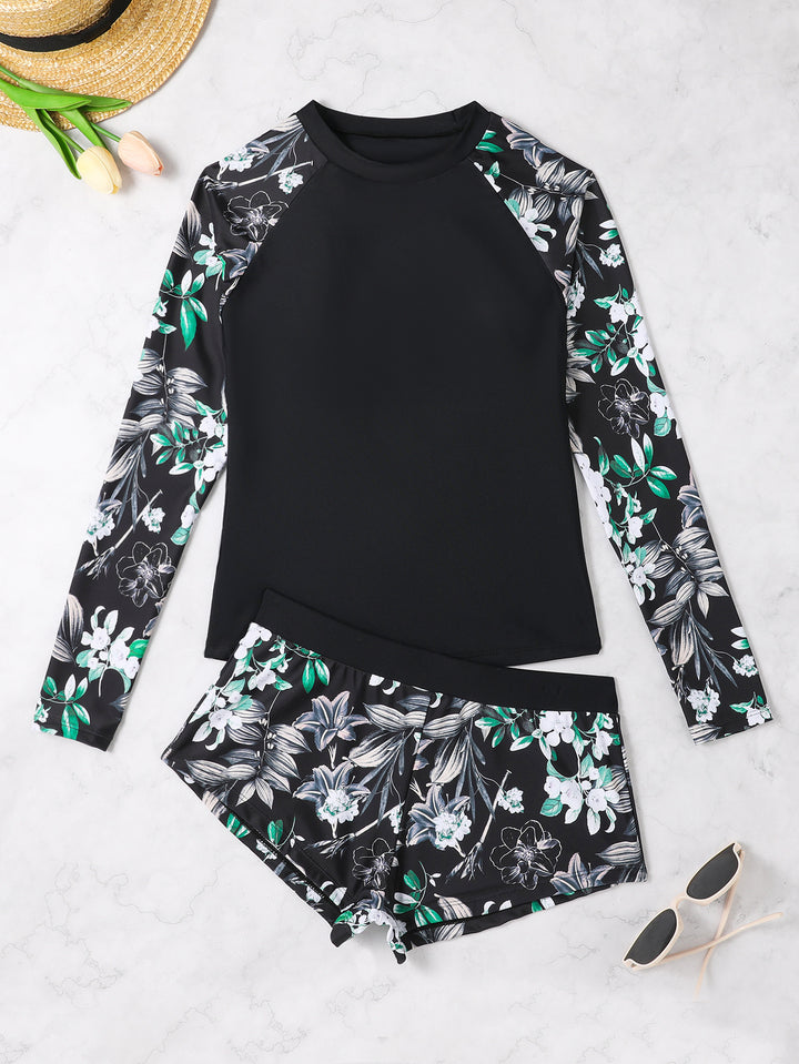 Women's Long Sleeve Rashguard with Floral Pattern StylebySassy