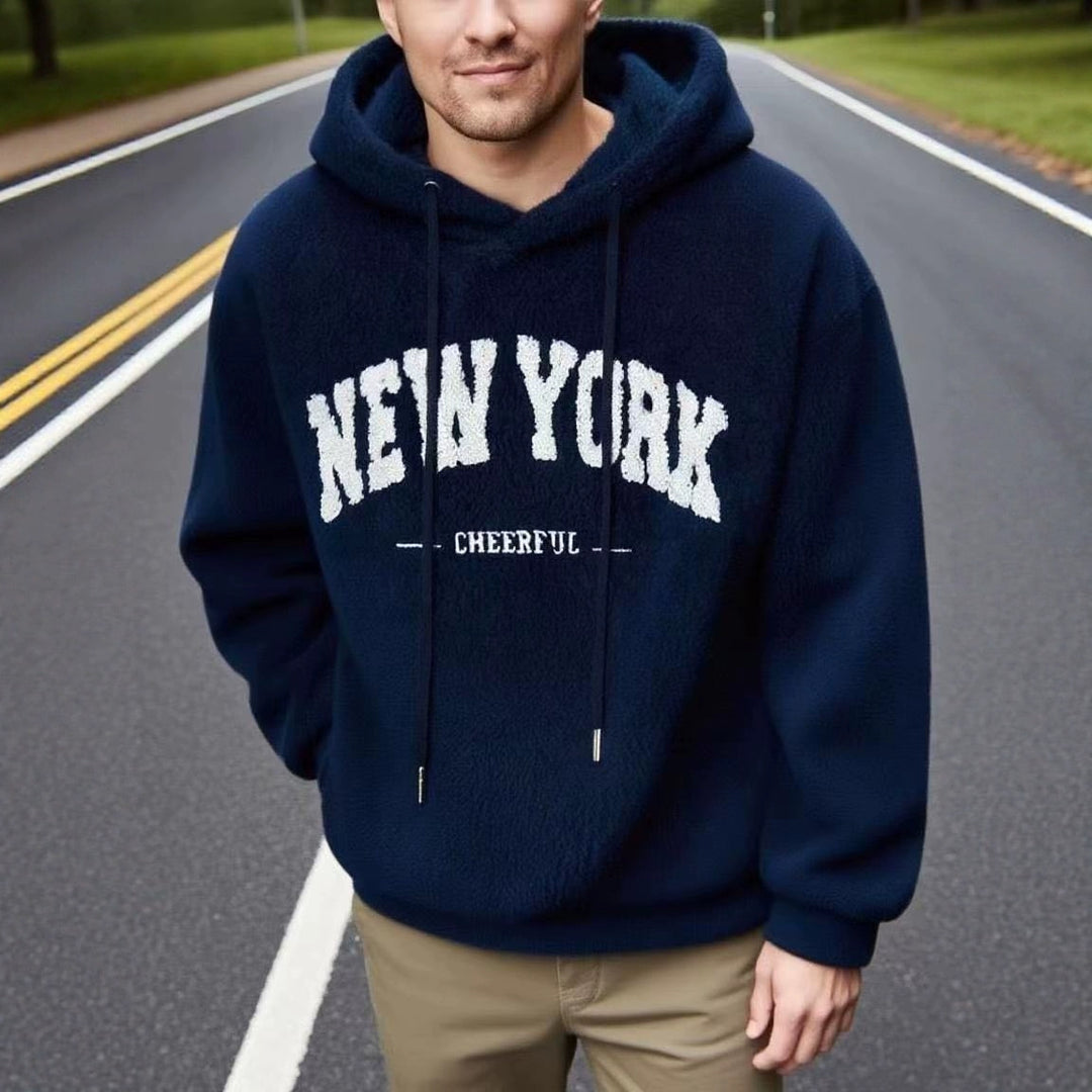 Men's cozy fleece hoodie with relief logo, drawstring and kangaroo pocket StylebySassy