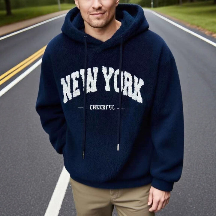 Men's cozy fleece hoodie with relief logo, drawstring and kangaroo pocket StylebySassy