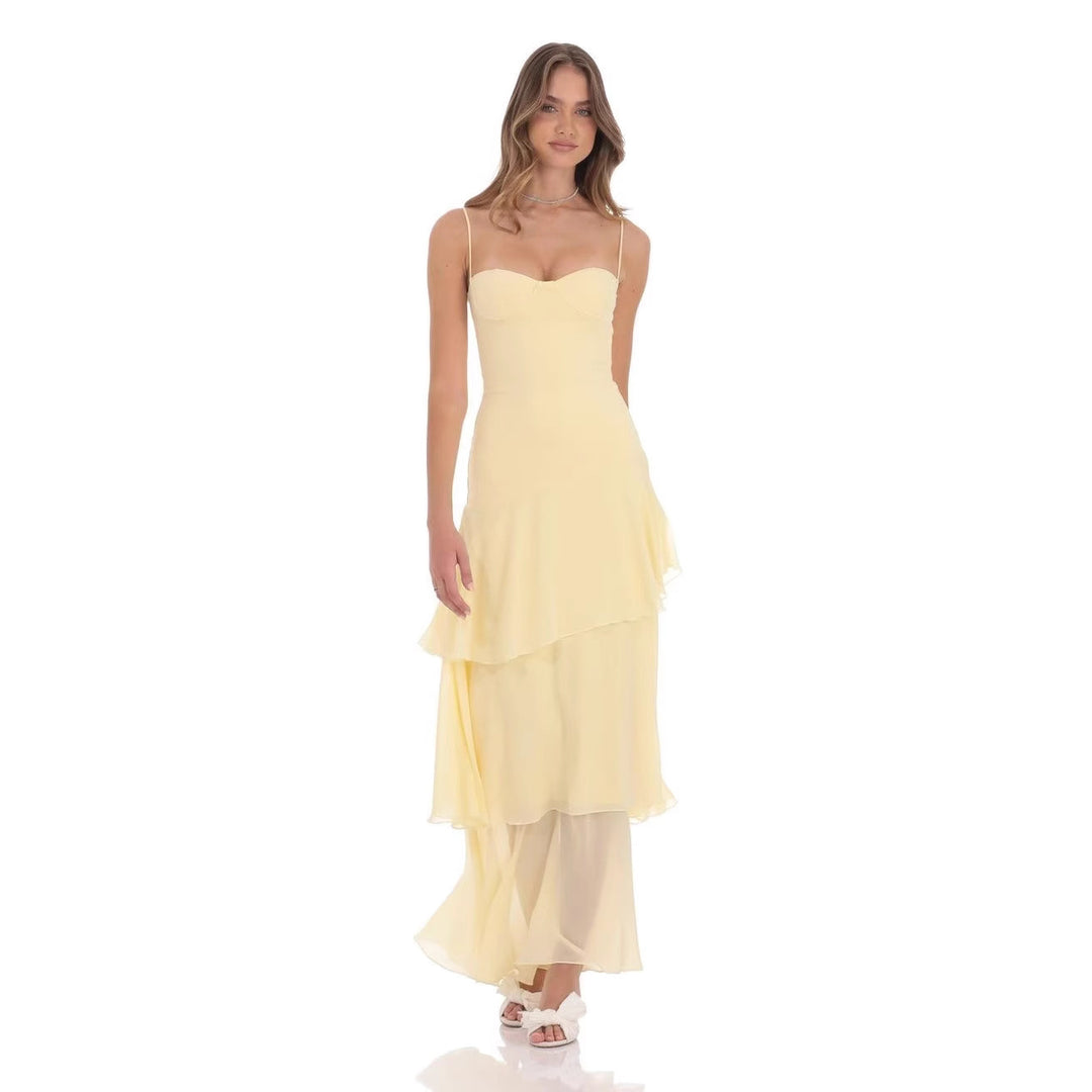 Women nan romantic tiered maxi dress with heart neckline and delicate spaghetti straps StylebySassy