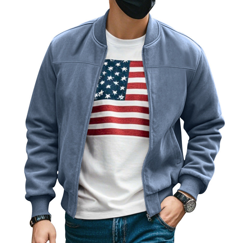 Men's suede look bomber jacket with zipper and ribbed cuffs StylebySassy