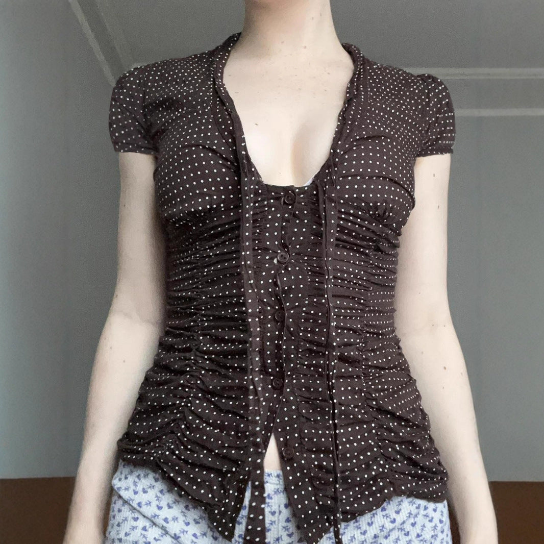 Women's feminine blouse shirt with gathering and bow detail StylebySassy