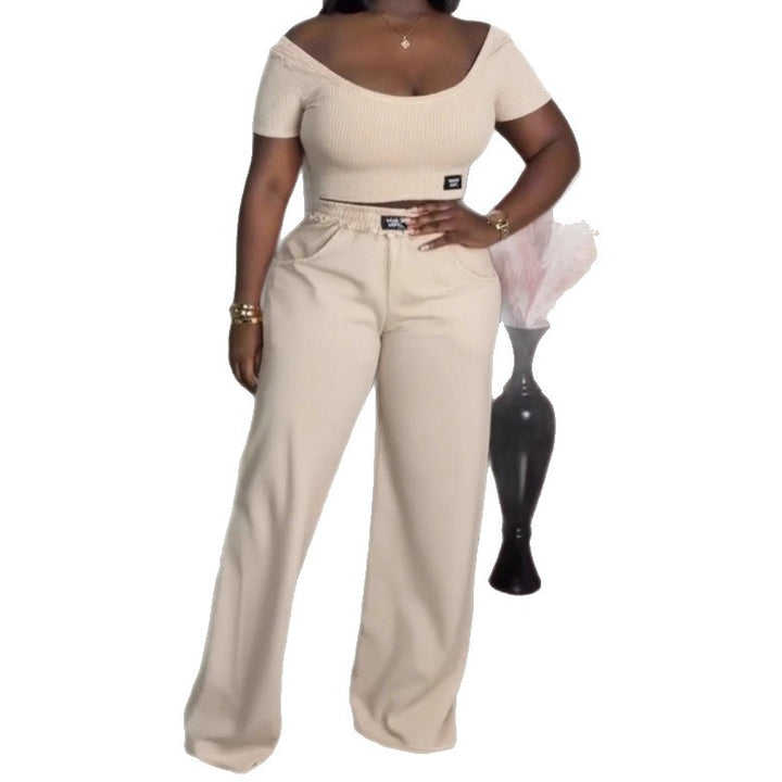 Women's off-the-shoulder ribbed crop top with wide-cut, high-waisted palazzo pants StylebySassy