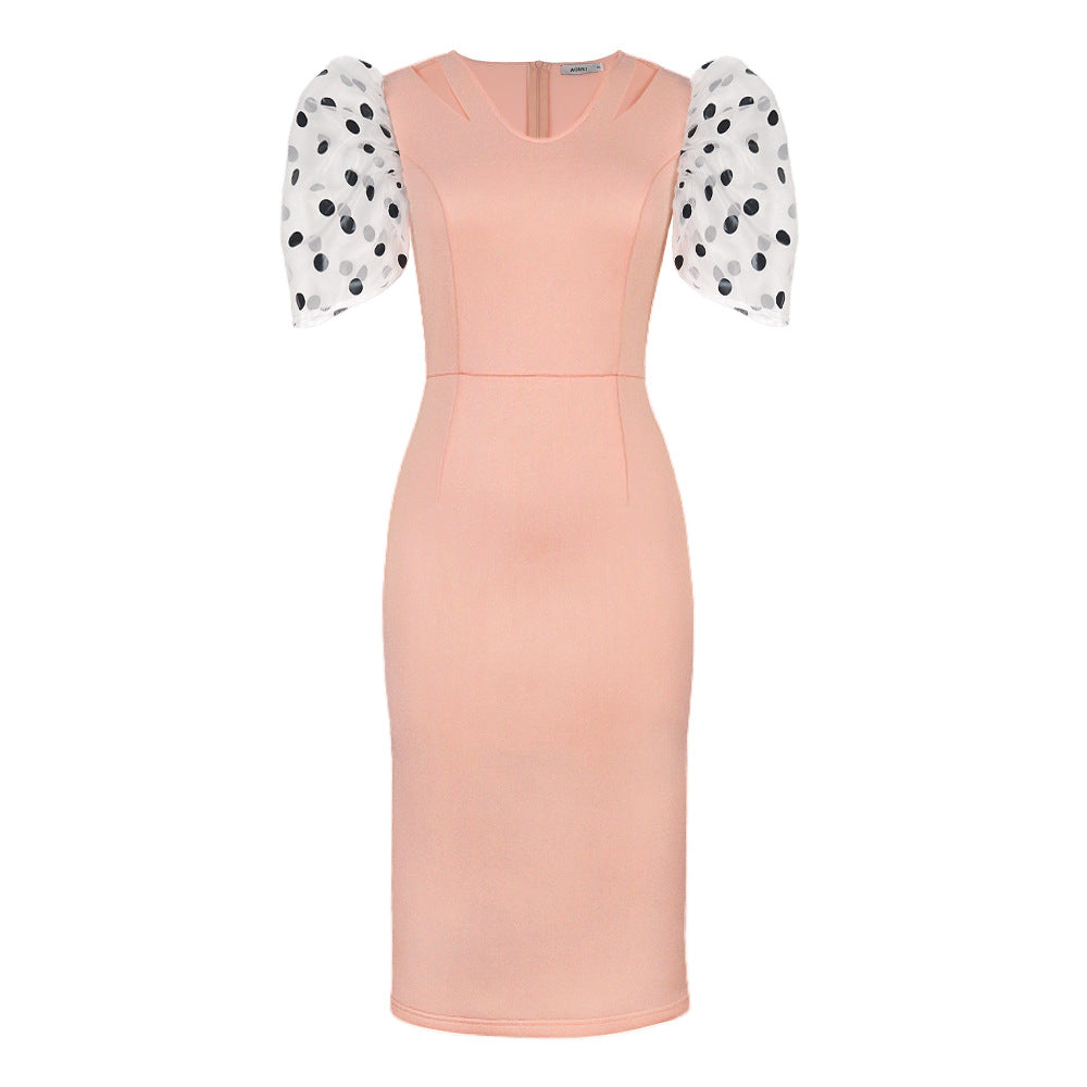 Women Figure-hugging Dress with Transparent Puff Sleeves StylebySassy