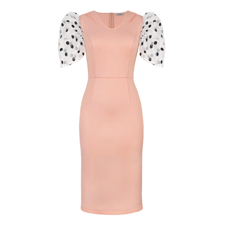 Women Figure-hugging Dress with Transparent Puff Sleeves StylebySassy