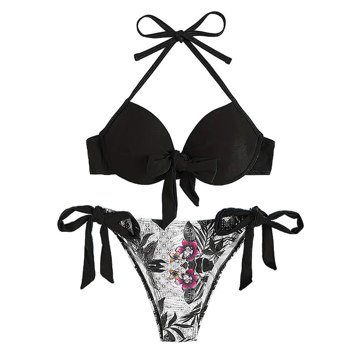 Women's bikini with knot-shaped top and floral bottom StylebySassy