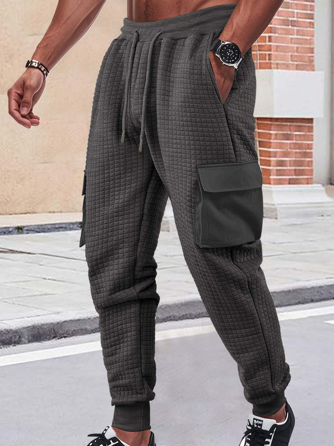Men's Nano Square Structured Cargo Jogging Pants with Drawstring Waist and Patch Side Pockets StylebySassy
