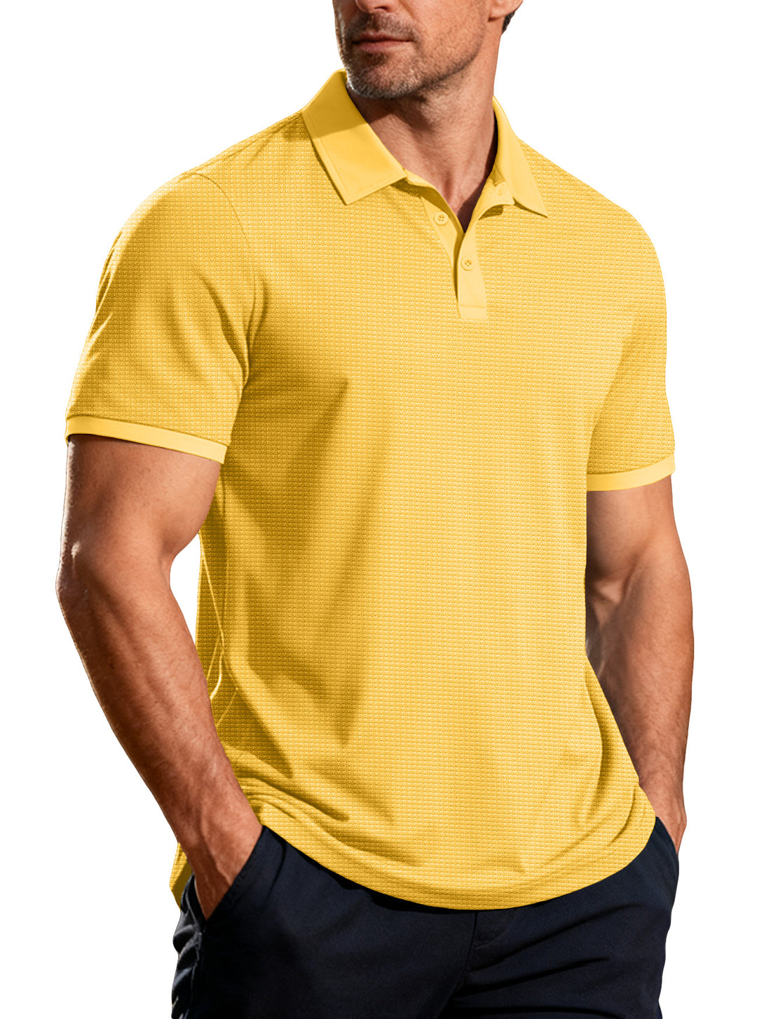 Men's structured pique short-sleeve polo shirt with shirt collar StylebySassy