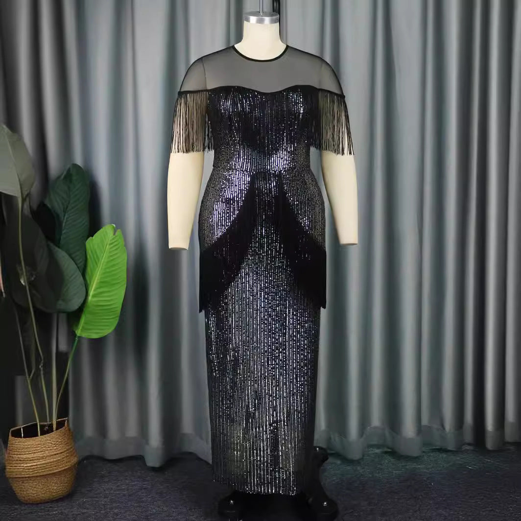 Women glamorous evening dress with fringes and glitter details StylebySassy