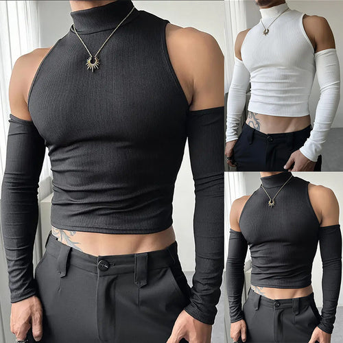 Women's fitted fine knit top with stand-up collar, shoulder cutouts, and long sleeves StylebySassy