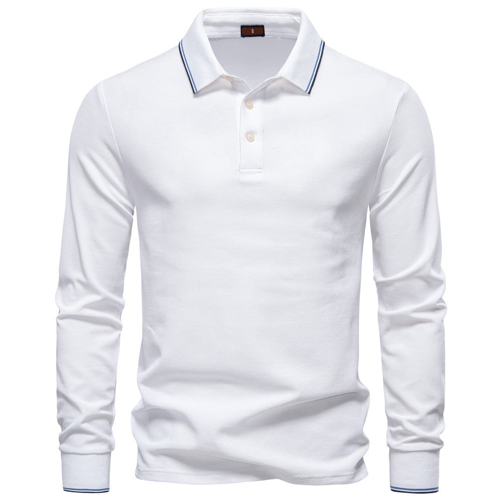 Men's tailored long-sleeve polo made of fine cotton pique with concealed button placket and ribbed cuffs StylebySassy