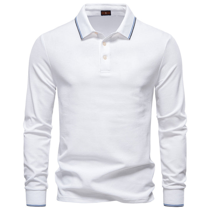 Men's tailored long-sleeve polo made of fine cotton pique with concealed button placket and ribbed cuffs StylebySassy