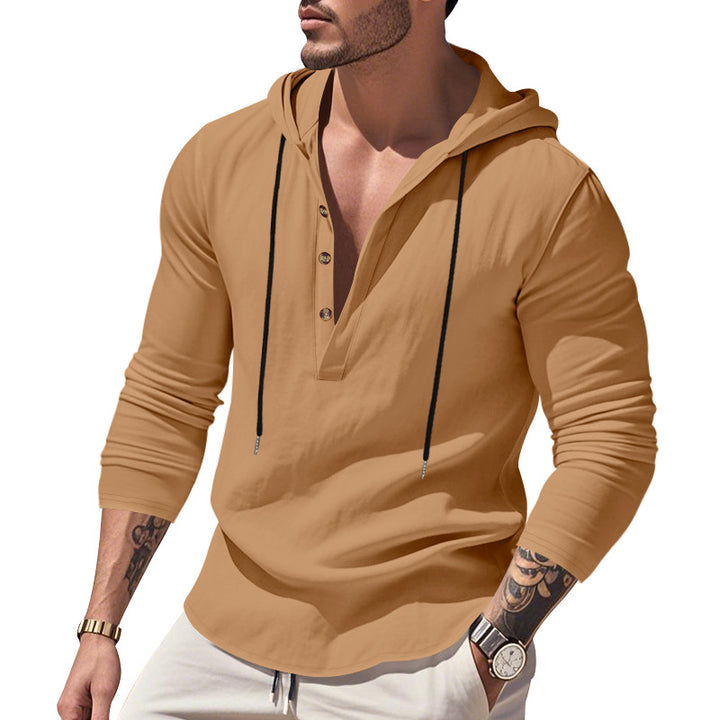 Men's casual hoodie with button placket and slim fit StylebySassy