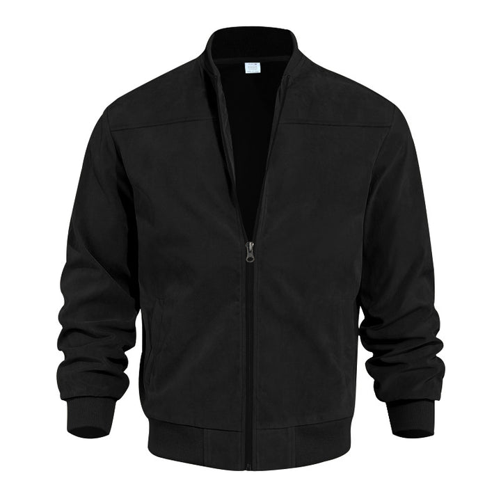Men's sporty bomber jacket made of microfiber with zipper and ribbed hem StylebySassy