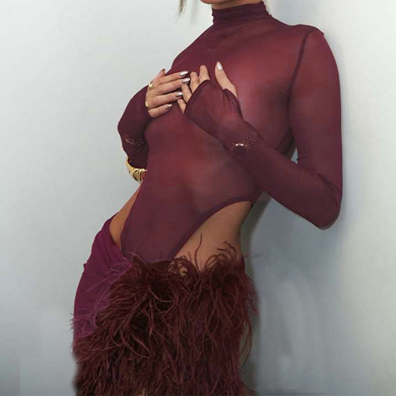 Women Elegant Dress with High Slit and Artistic Feather Details StylebySassy