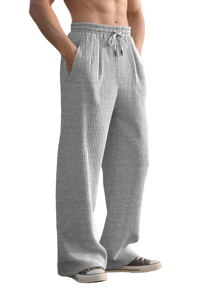 Men's straight cut corduroy velour pants with drawstring waistband, metal drawstring ends, and deep side pockets StylebySassy