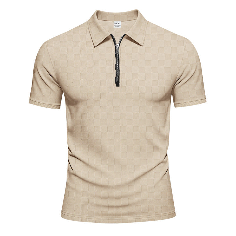 Men's short half-zip polo shirt made of structured waffle piqué with shirt collar and fitted silhouette StylebySassy