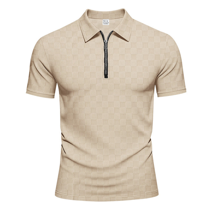 Men's short half-zip polo shirt made of structured waffle piqué with shirt collar and fitted silhouette StylebySassy