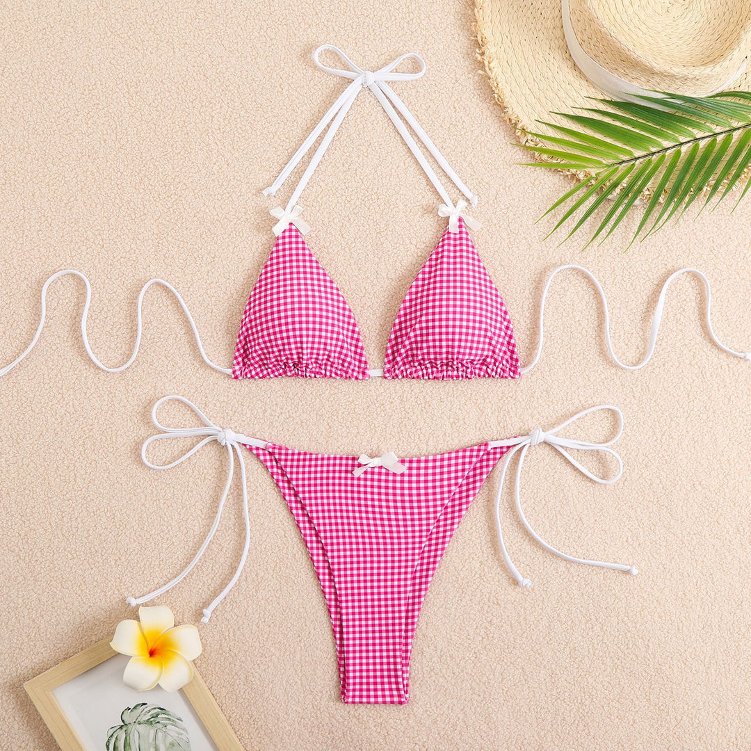 Women's triangle bikini with playful checkered pattern StylebySassy