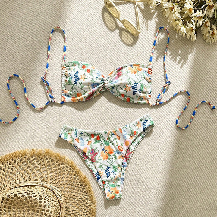 Women’s floral padded bikini with removable push-up and adjustable ties StylebySassy