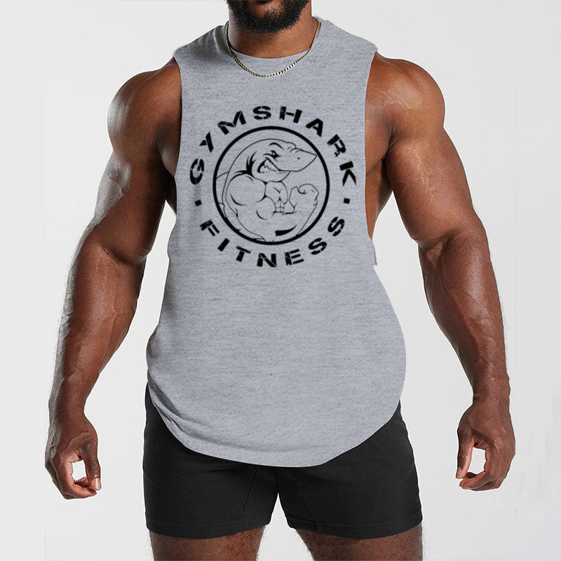 Men's sleeveless muscle shirt with extra deep arm openings and large logo print StylebySassy