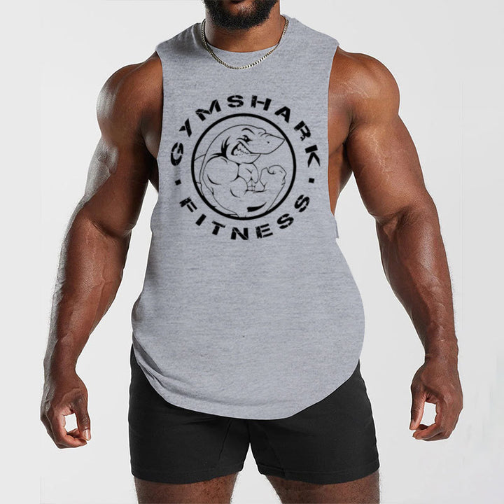 Men's sleeveless muscle shirt with extra deep arm openings and large logo print StylebySassy